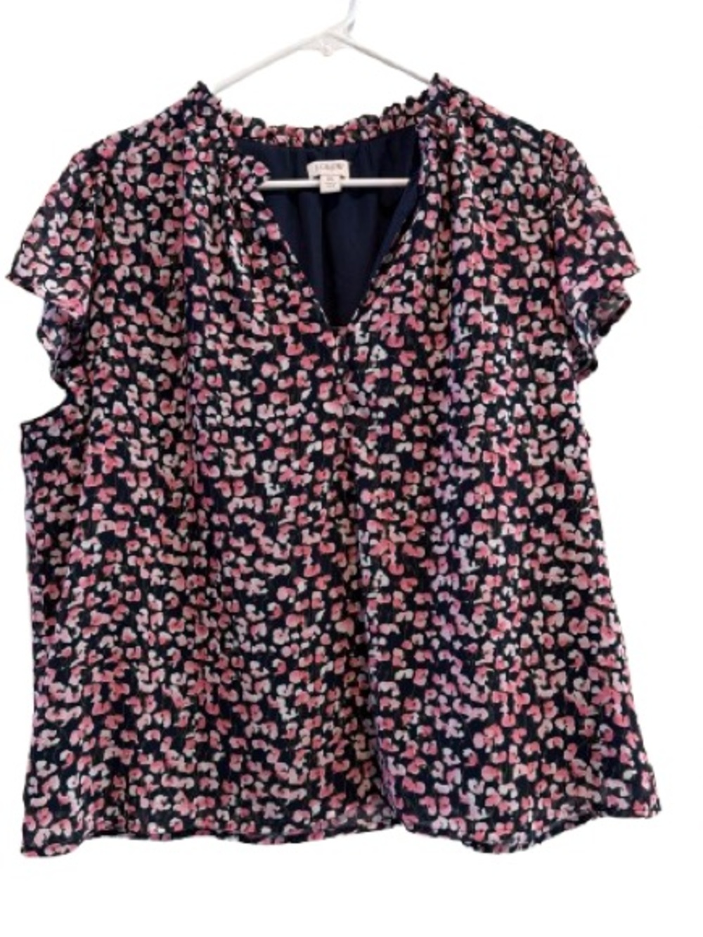 J. Crew Navy Blouse with Pink Floral Print